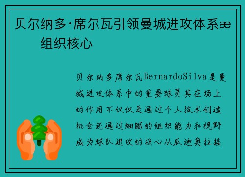 贝尔纳多·席尔瓦引领曼城进攻体系成组织核心