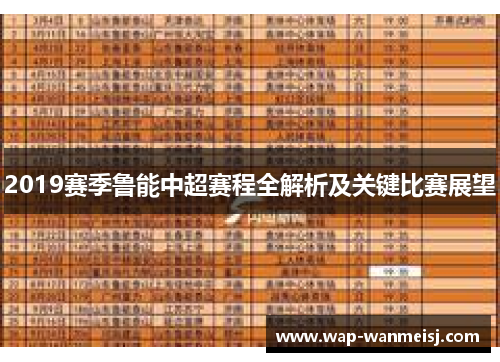 2019赛季鲁能中超赛程全解析及关键比赛展望